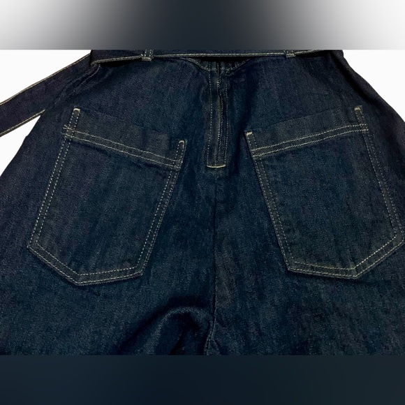 Zara Dark Women Blue Wide Leg Denim Strapless Jumpsuit, Small 99% Cotton. - Picture 16 of 16